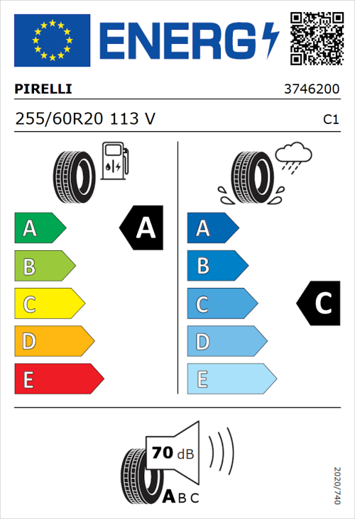 Tyre Label for Pirelli Scorpion Zero All Season 255/60R20 113V