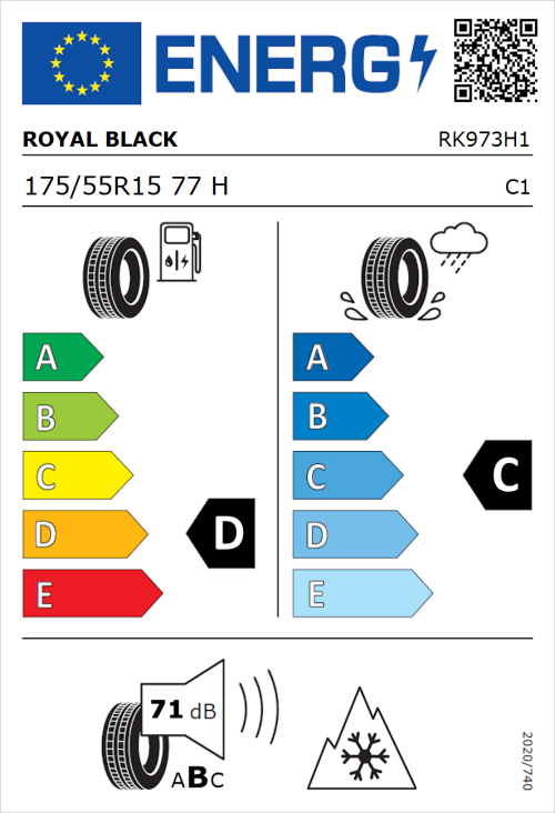 Tyre Label for Royal Black Royal A/S 175/55R15 77H