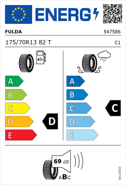 Tyre Label for Fulda EcoControl 175/70R13 82T