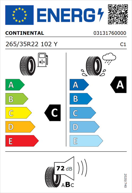 Tyre Label for Continental SportContact 7 265/35R22 102Y