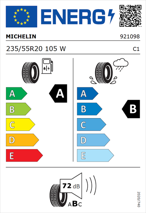 Tyre Label for Michelin Pilot Sport 4 SUV 235/55R20 105W