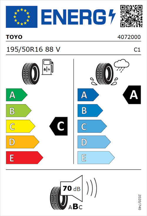 Tyre Label for Toyo Proxes Comfort 195/50R16 88V
