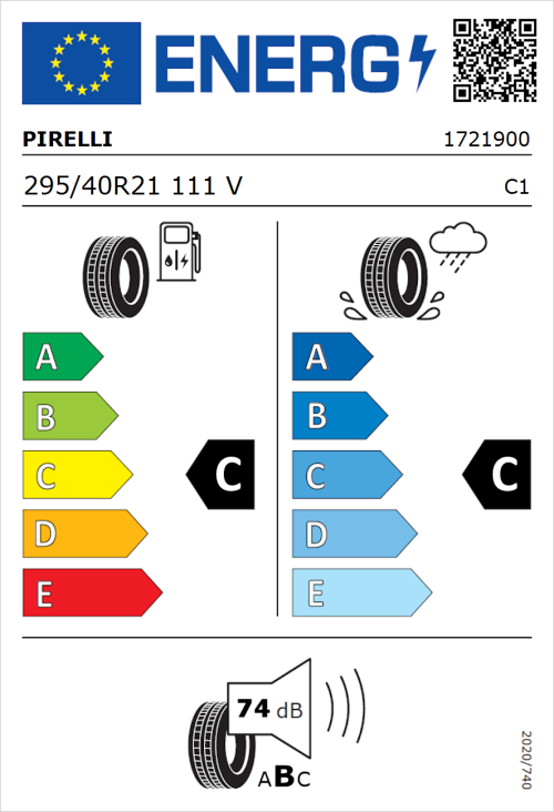Tyre Label for Pirelli Scorpion Zero 295/40R21 111V